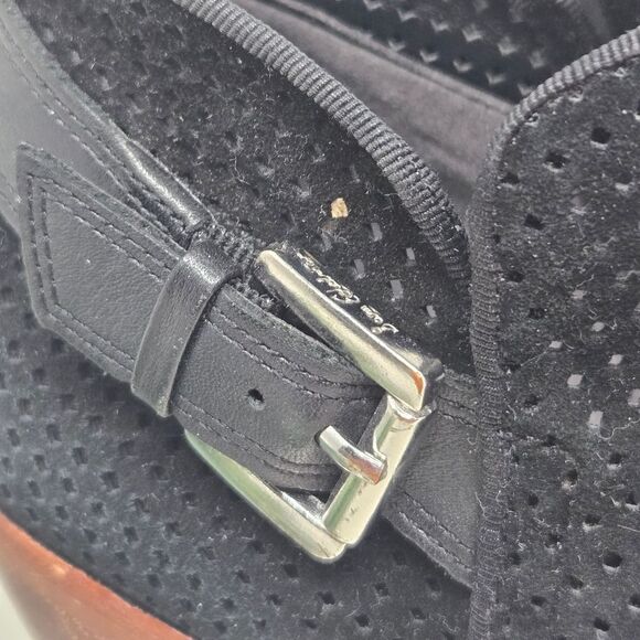 SAM EDELMAN Perforated Low Heel Black Suede Booties 7.5 - Picture 3 of 10